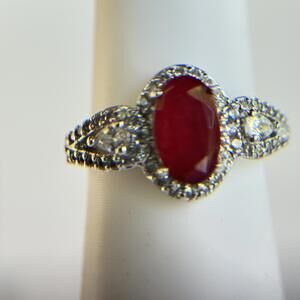 Bomb Party Adjustable Kids , Pinky, Toe, Mid Finger Ring July LC Ruby on Rhodium